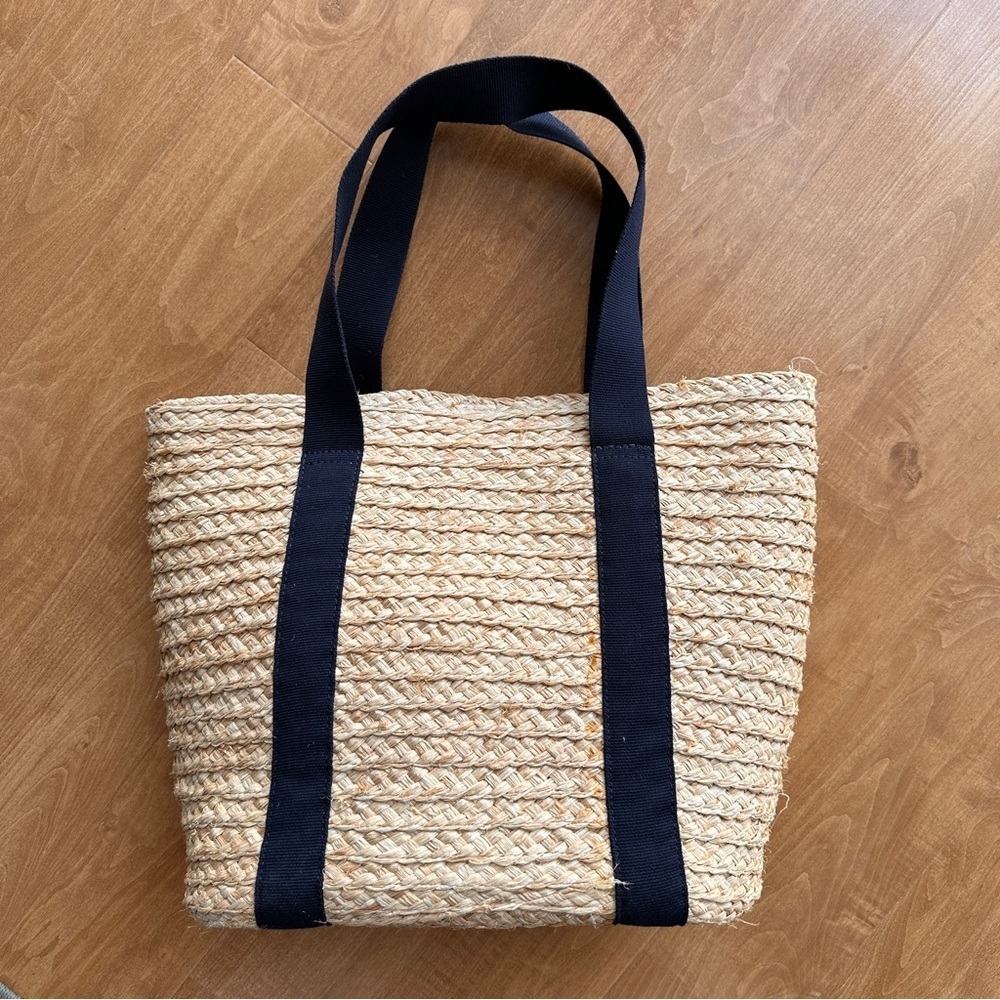 J. Crew Raffia Straw Structured Tote Bag, Antique Navy - Picture 3 of 11